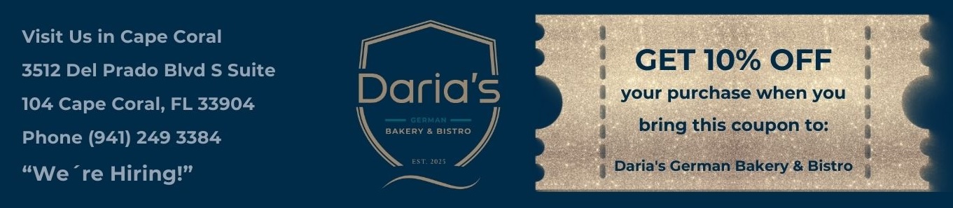 GET 10% OFF your purchase when you bring this coupon to: Daria's German Bakery & Bistro